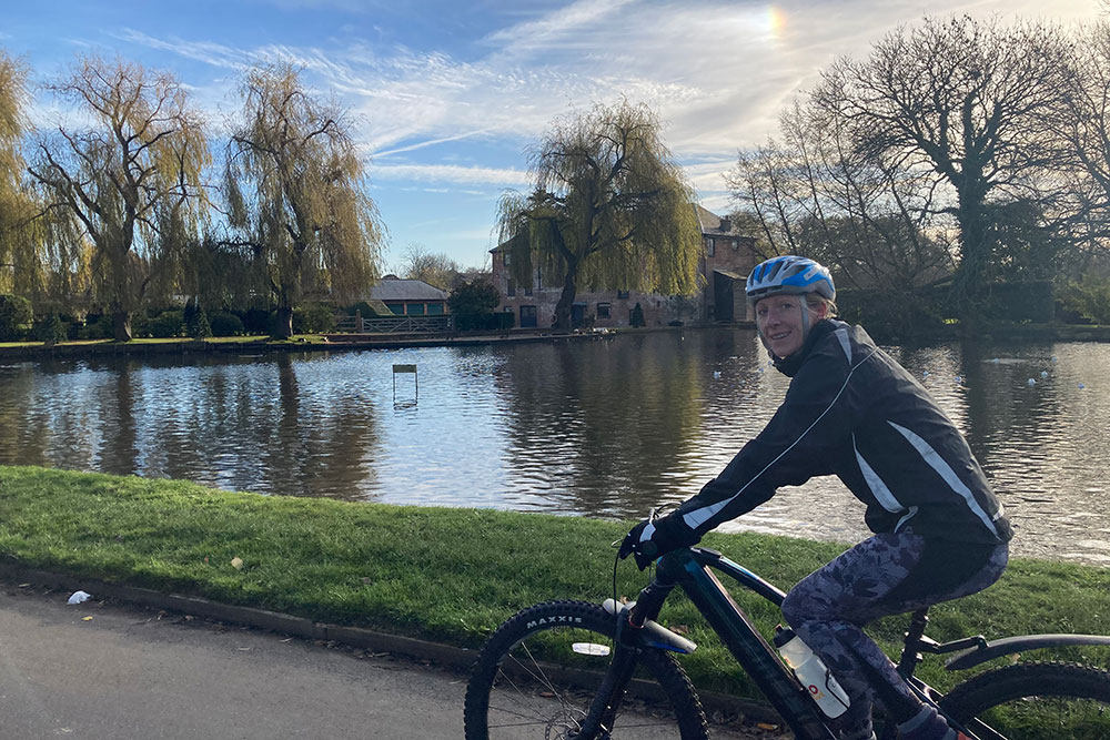 cycling past West Ashling Mill Pond